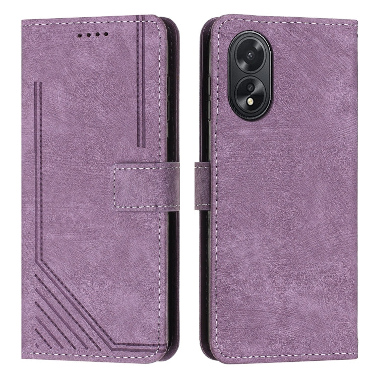 Skin Feel Stripe Pattern Leather Phone Case with Lanyard, For OPPO A38, For OPPO A58 4G, For OPPO Reno10 5G/Reno10 Pro 5G Global, For OPPO A78 4G