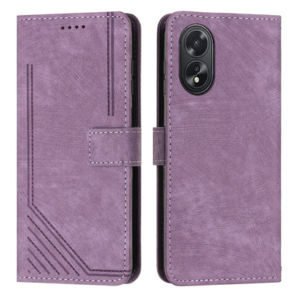 Skin Feel Stripe Pattern Leather Phone Case with Lanyard, For OPPO A38, For OPPO A58 4G, For OPPO Reno10 5G/Reno10 Pro 5G Global, For OPPO A78 4G
