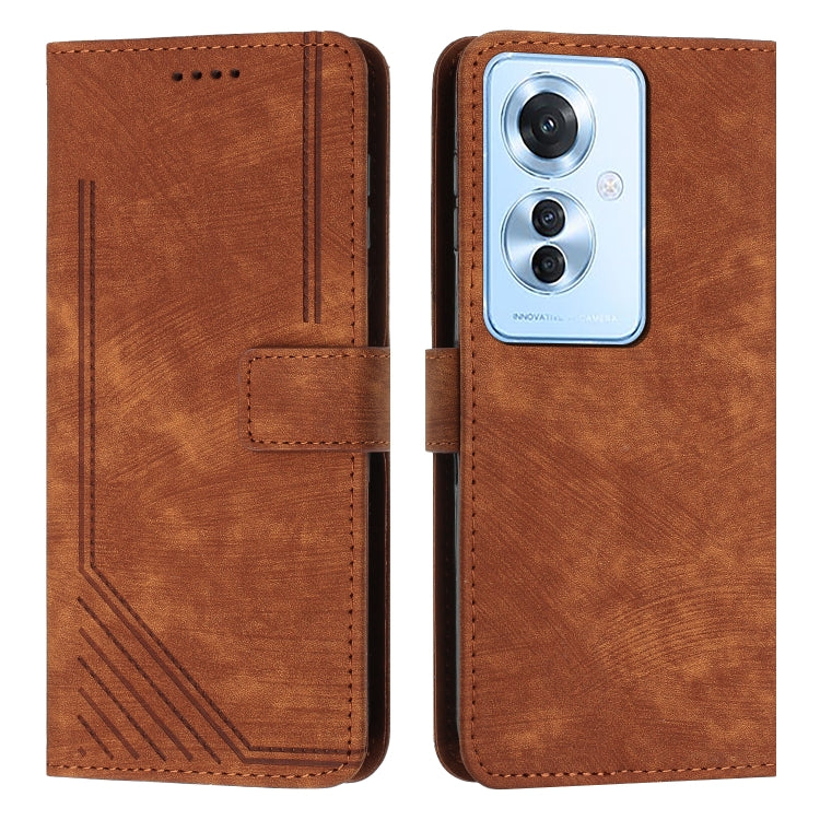 Skin Feel Stripe Pattern Leather Phone Case with Lanyard, For OPPO A6x 5G / A6 5G, For OPPO A60 4G, For OPPO A3 Pro, For OPPO Reno11 F
