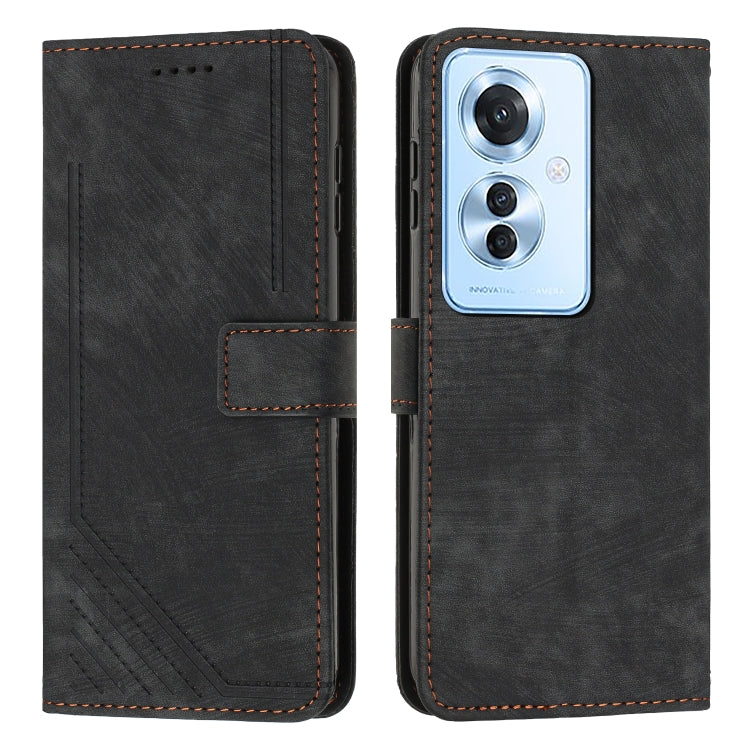 Skin Feel Stripe Pattern Leather Phone Case with Lanyard, For OPPO A6x 5G / A6 5G, For OPPO A60 4G, For OPPO A3 Pro, For OPPO Reno11 F