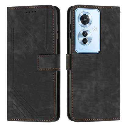 Skin Feel Stripe Pattern Leather Phone Case with Lanyard, For OPPO A6x 5G / A6 5G, For OPPO A60 4G, For OPPO A3 Pro, For OPPO Reno11 F