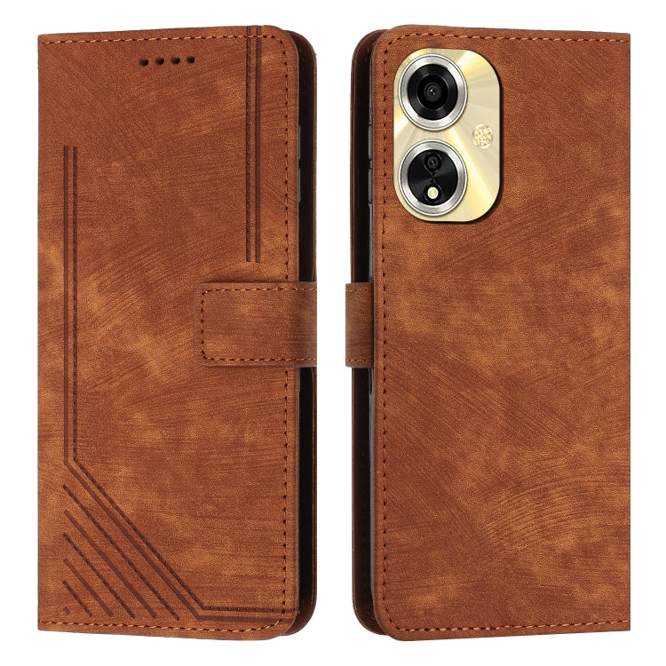 Skin Feel Stripe Pattern Leather Phone Case with Lanyard, For OPPO A59
