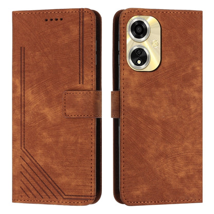 Skin Feel Stripe Pattern Leather Phone Case with Lanyard, For OPPO A59