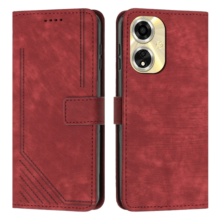 Skin Feel Stripe Pattern Leather Phone Case with Lanyard, For OPPO A59