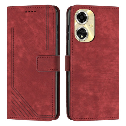 Skin Feel Stripe Pattern Leather Phone Case with Lanyard, For OPPO A59