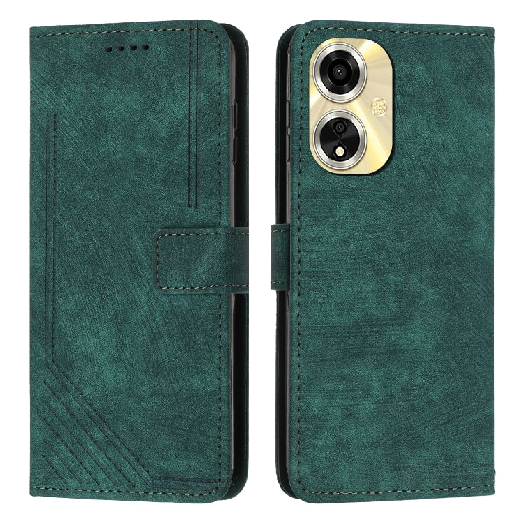 Skin Feel Stripe Pattern Leather Phone Case with Lanyard, For OPPO A59