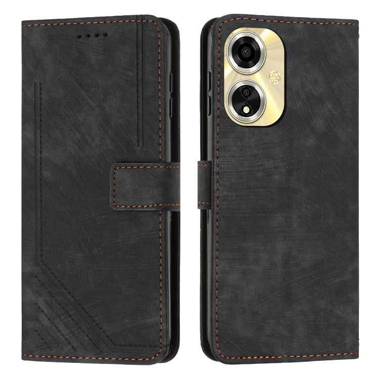 Skin Feel Stripe Pattern Leather Phone Case with Lanyard, For OPPO A59