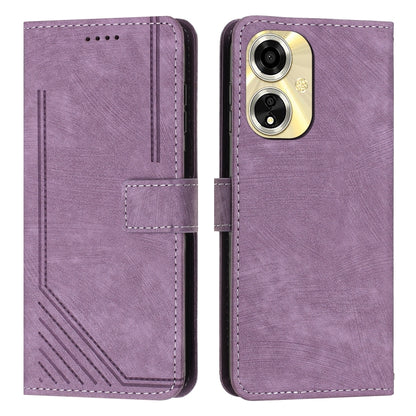 Skin Feel Stripe Pattern Leather Phone Case with Lanyard, For OPPO A59