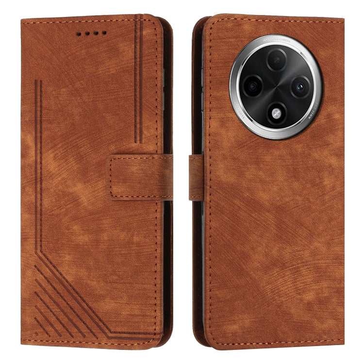Skin Feel Stripe Pattern Leather Phone Case with Lanyard, For OPPO A6x 5G / A6 5G, For OPPO A60 4G, For OPPO A3 Pro, For OPPO Reno11 F