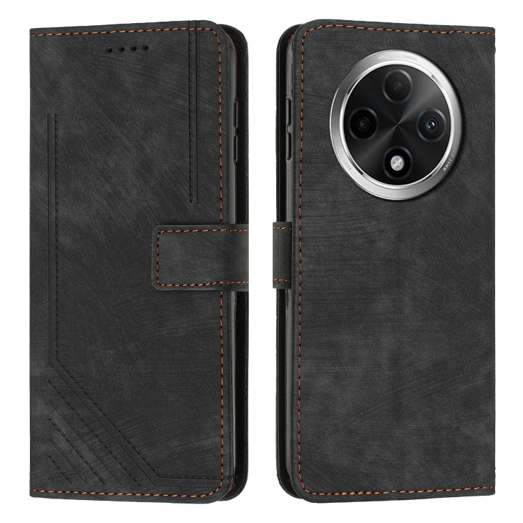 Skin Feel Stripe Pattern Leather Phone Case with Lanyard, For OPPO A6x 5G / A6 5G, For OPPO A60 4G, For OPPO A3 Pro, For OPPO Reno11 F