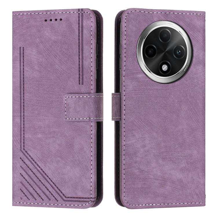 Skin Feel Stripe Pattern Leather Phone Case with Lanyard, For OPPO A6x 5G / A6 5G, For OPPO A60 4G, For OPPO A3 Pro, For OPPO Reno11 F