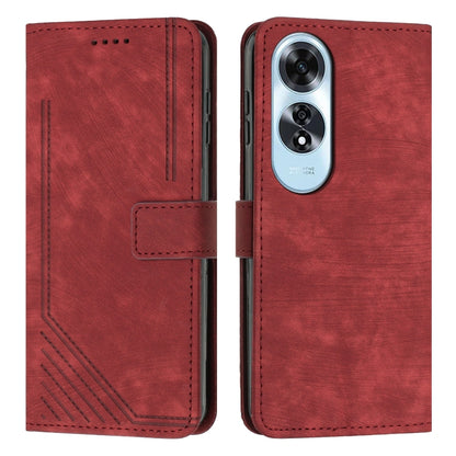 Skin Feel Stripe Pattern Leather Phone Case with Lanyard, For OPPO A6x 5G / A6 5G, For OPPO A60 4G, For OPPO A3 Pro, For OPPO Reno11 F