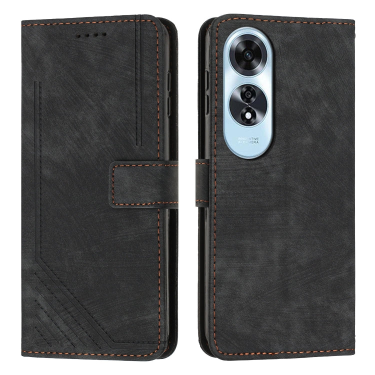 Skin Feel Stripe Pattern Leather Phone Case with Lanyard, For OPPO A6x 5G / A6 5G, For OPPO A60 4G, For OPPO A3 Pro, For OPPO Reno11 F