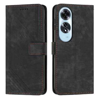 Skin Feel Stripe Pattern Leather Phone Case with Lanyard, For OPPO A6x 5G / A6 5G, For OPPO A60 4G, For OPPO A3 Pro, For OPPO Reno11 F