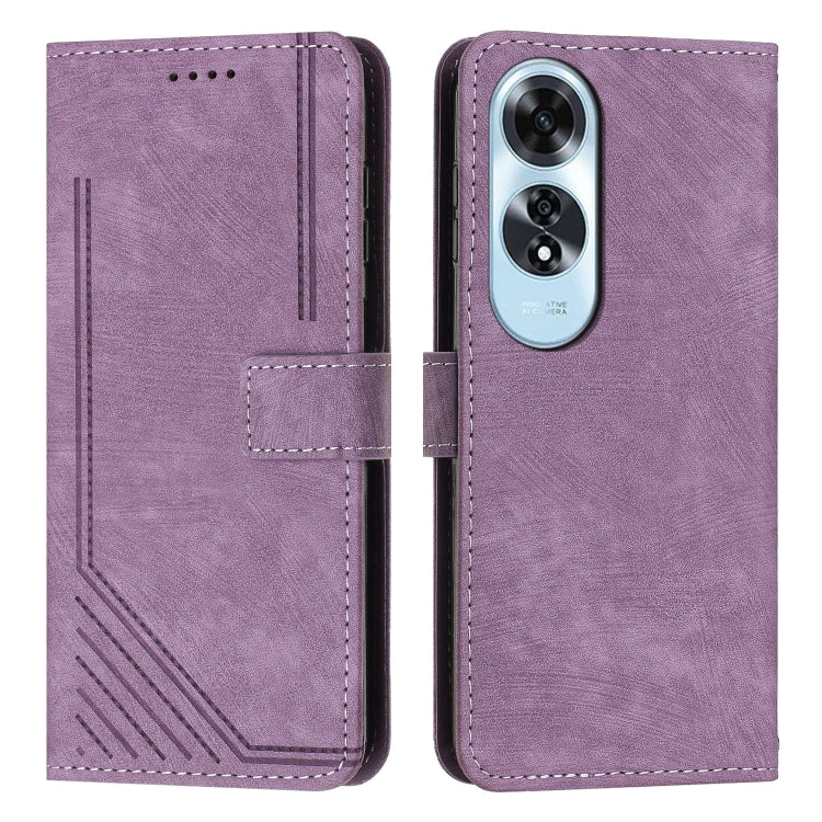 Skin Feel Stripe Pattern Leather Phone Case with Lanyard, For OPPO A6x 5G / A6 5G, For OPPO A60 4G, For OPPO A3 Pro, For OPPO Reno11 F