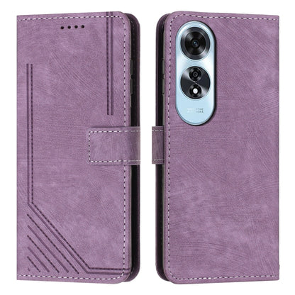 Skin Feel Stripe Pattern Leather Phone Case with Lanyard, For OPPO A6x 5G / A6 5G, For OPPO A60 4G, For OPPO A3 Pro, For OPPO Reno11 F