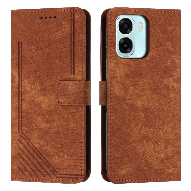 Skin Feel Stripe Pattern Leather Phone Case with Lanyard, For OPPO A6x 5G / A6 5G, For OPPO A60 4G, For OPPO A3 Pro, For OPPO Reno11 F