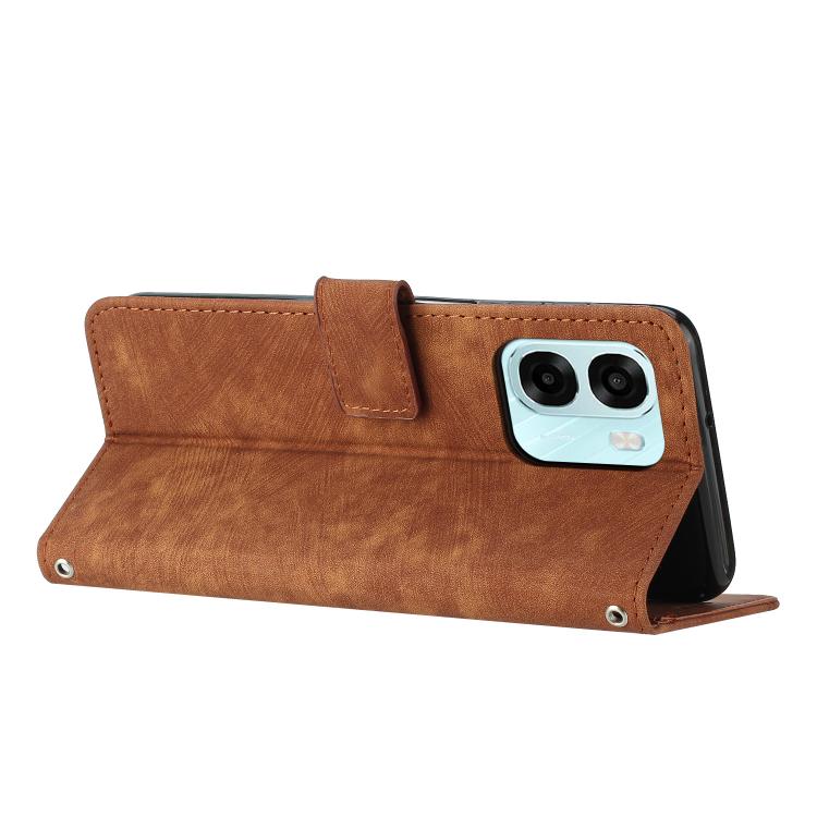 Skin Feel Stripe Pattern Leather Phone Case with Lanyard, For OPPO A6x 5G / A6 5G, For OPPO A60 4G, For OPPO A3 Pro, For OPPO Reno11 F