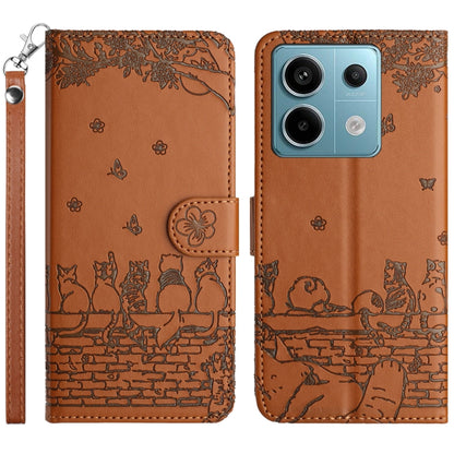 Cat Embossing Pattern Leather Phone Case with Lanyard, For Xiaomi Redmi 13C 4G/5G/13R 5G, For Xiaomi Redmi Note 13 5G, For Xiaomi Redmi Note 13 Pro+, For Xiaomi Redmi Note 13 Pro 5G