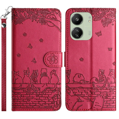 Cat Embossing Pattern Leather Phone Case with Lanyard, For Xiaomi Poco M6 Pro 4G, For Xiaomi Poco C65/Poco M6, For Xiaomi Redmi Note 13 Pro 4G, For Xiaomi Redmi Note 13 4G