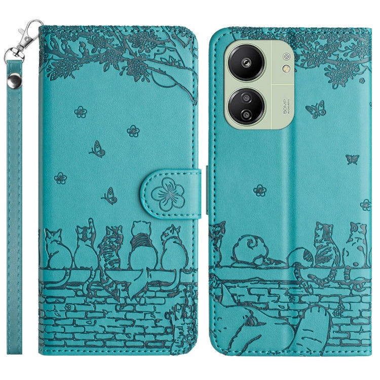 Cat Embossing Pattern Leather Phone Case with Lanyard, For Xiaomi Poco M6 Pro 4G, For Xiaomi Poco C65/Poco M6, For Xiaomi Redmi Note 13 Pro 4G, For Xiaomi Redmi Note 13 4G