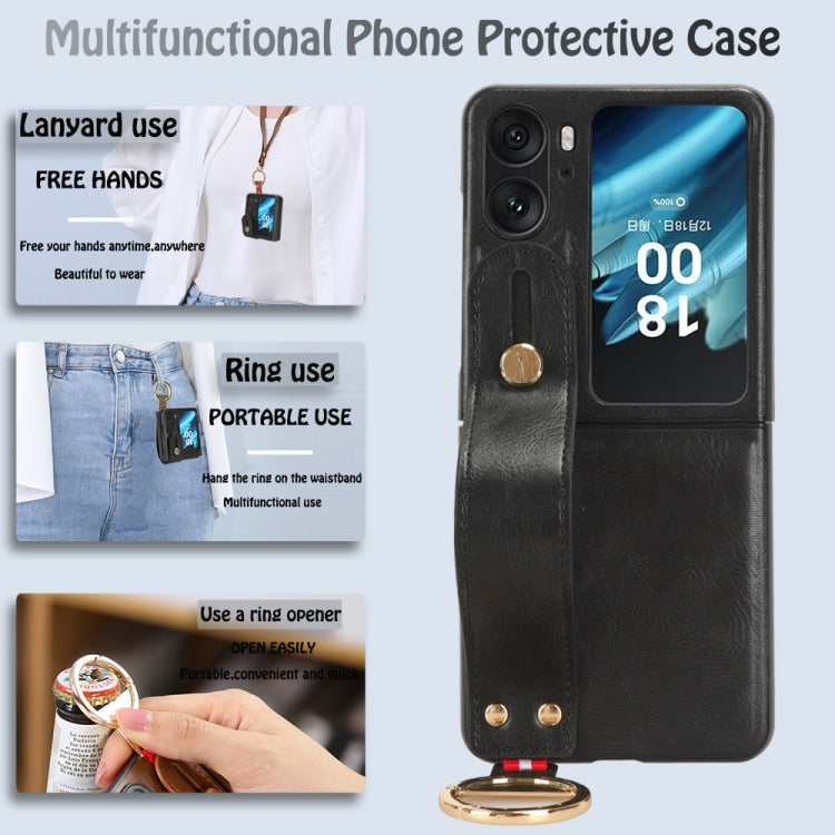 Wristband Leather Back Phone Case, For OPPO Find N2 Flip