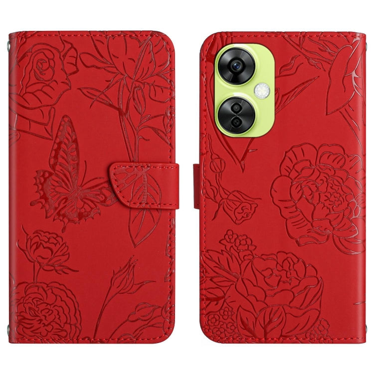 Skin Feel Butterfly Peony Embossed Leather Phone Case, For OnePlus 12R 5G Global, For OnePlus 12 5G Global, For OnePlus Nord CE 3 Lite