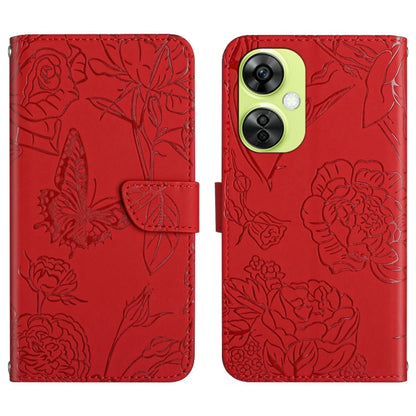 Skin Feel Butterfly Peony Embossed Leather Phone Case, For OnePlus 12R 5G Global, For OnePlus 12 5G Global, For OnePlus Nord CE 3 Lite
