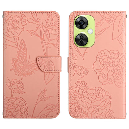 Skin Feel Butterfly Peony Embossed Leather Phone Case, For OnePlus 12R 5G Global, For OnePlus 12 5G Global, For OnePlus Nord CE 3 Lite
