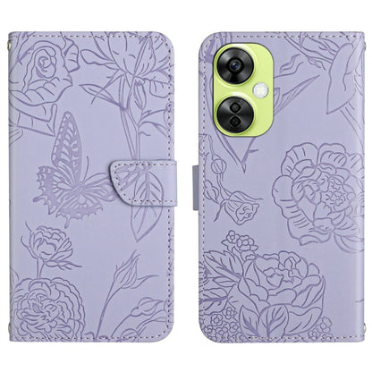 Skin Feel Butterfly Peony Embossed Leather Phone Case, For OnePlus 12R 5G Global, For OnePlus 12 5G Global, For OnePlus Nord CE 3 Lite