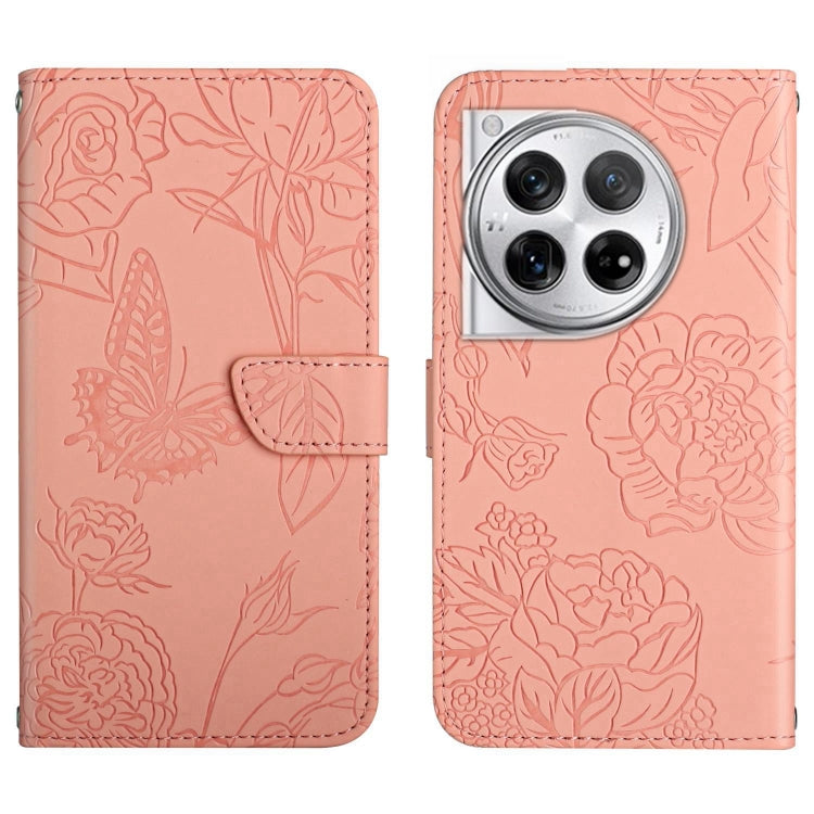 Skin Feel Butterfly Peony Embossed Leather Phone Case, For OnePlus 12R 5G Global, For OnePlus 12 5G Global, For OnePlus Nord CE 3 Lite