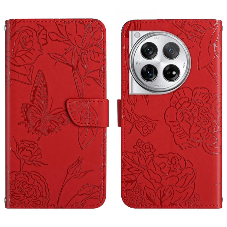 Skin Feel Butterfly Peony Embossed Leather Phone Case, For OnePlus 12R 5G Global, For OnePlus 12 5G Global, For OnePlus Nord CE 3 Lite