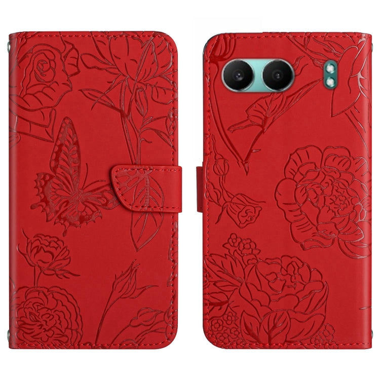 Skin Feel Butterfly Peony Embossed Leather Phone Case, For OnePlus 13T, For OnePlus 13R, For OnePlus 13, For OnePlus Nord 4 5G