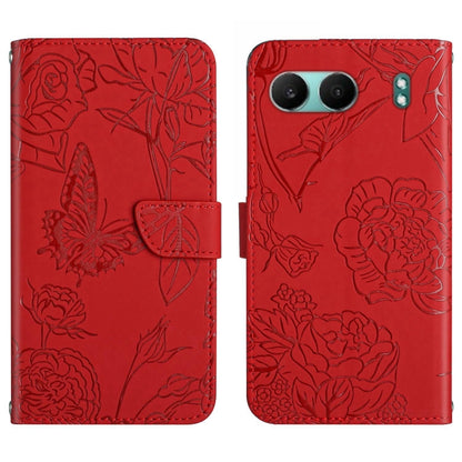 Skin Feel Butterfly Peony Embossed Leather Phone Case, For OnePlus 13T, For OnePlus 13R, For OnePlus 13, For OnePlus Nord 4 5G