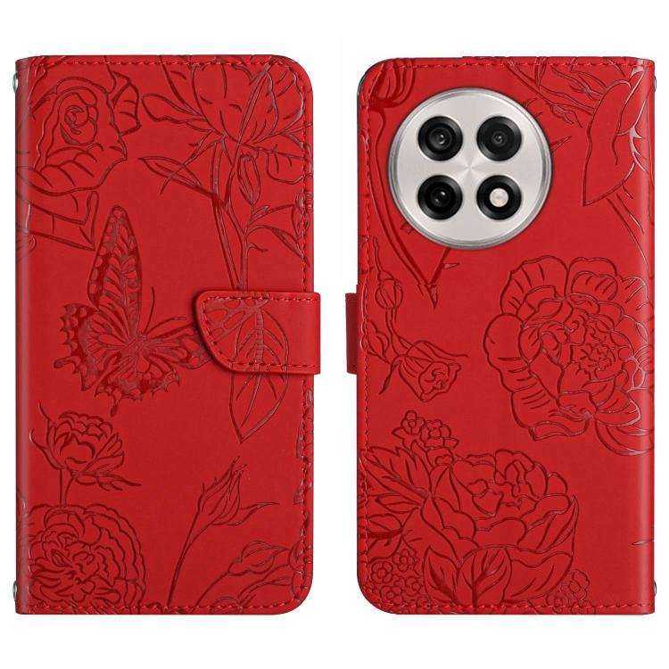 Skin Feel Butterfly Peony Embossed Leather Phone Case, For OnePlus 13T, For OnePlus 13R, For OnePlus 13, For OnePlus Nord 4 5G