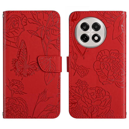 Skin Feel Butterfly Peony Embossed Leather Phone Case, For OnePlus 13T, For OnePlus 13R, For OnePlus 13, For OnePlus Nord 4 5G