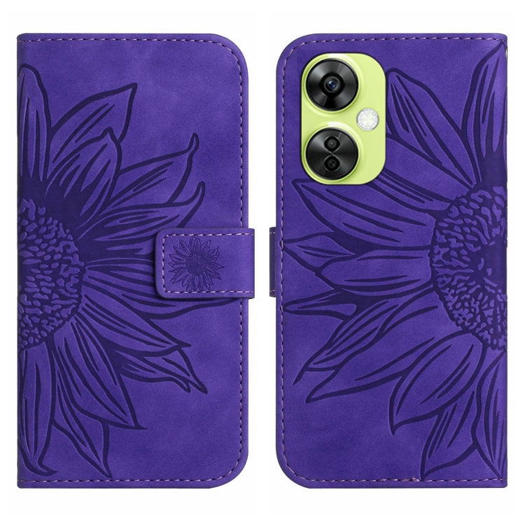 Skin Feel Sun Flower Embossed Leather Phone Case with Lanyard, For OnePlus 12 5G Global, For OnePlus Nord CE 3 Lite