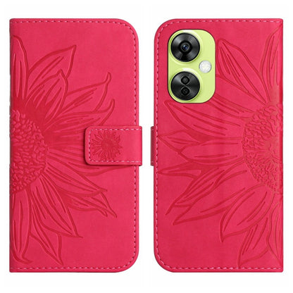 Skin Feel Sun Flower Embossed Leather Phone Case with Lanyard, For OnePlus 12 5G Global, For OnePlus Nord CE 3 Lite