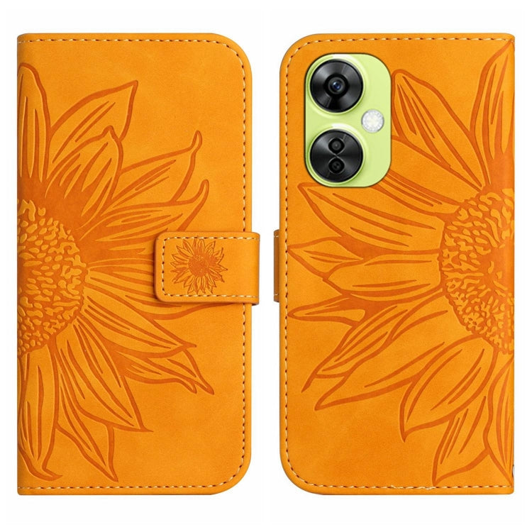 Skin Feel Sun Flower Embossed Leather Phone Case with Lanyard, For OnePlus 12 5G Global, For OnePlus Nord CE 3 Lite