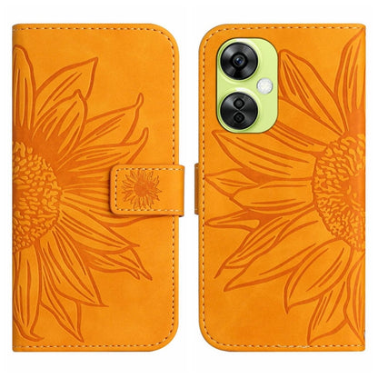 Skin Feel Sun Flower Embossed Leather Phone Case with Lanyard, For OnePlus 12 5G Global, For OnePlus Nord CE 3 Lite