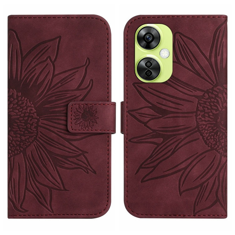 Skin Feel Sun Flower Embossed Leather Phone Case with Lanyard, For OnePlus 12 5G Global, For OnePlus Nord CE 3 Lite