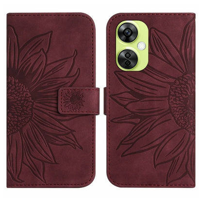 Skin Feel Sun Flower Embossed Leather Phone Case with Lanyard, For OnePlus 12 5G Global, For OnePlus Nord CE 3 Lite