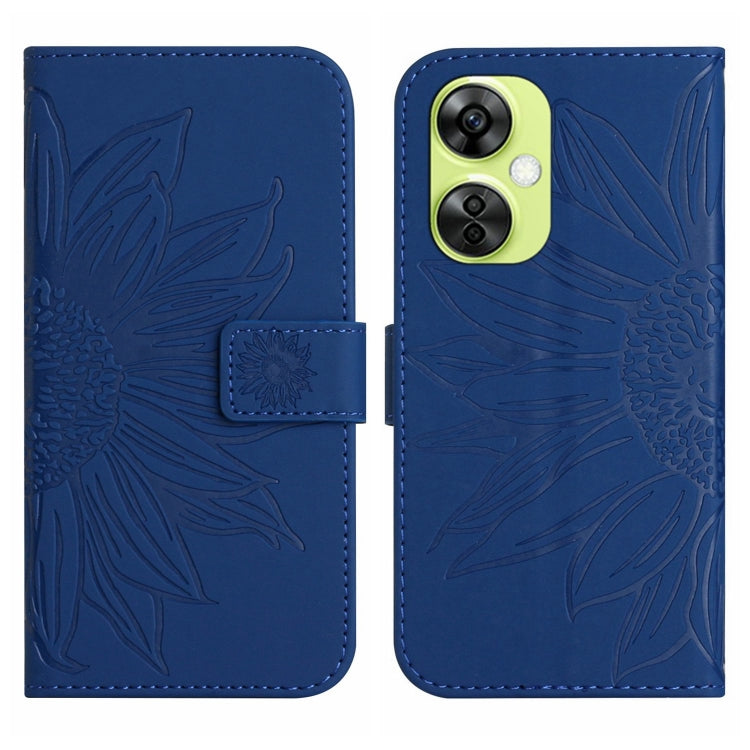 Skin Feel Sun Flower Embossed Leather Phone Case with Lanyard, For OnePlus 12 5G Global, For OnePlus Nord CE 3 Lite