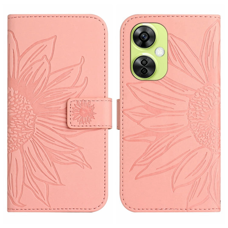 Skin Feel Sun Flower Embossed Leather Phone Case with Lanyard, For OnePlus 12 5G Global, For OnePlus Nord CE 3 Lite