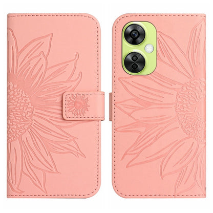 Skin Feel Sun Flower Embossed Leather Phone Case with Lanyard, For OnePlus 12 5G Global, For OnePlus Nord CE 3 Lite