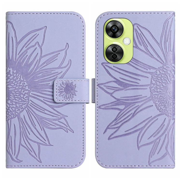 Skin Feel Sun Flower Embossed Leather Phone Case with Lanyard, For OnePlus 12 5G Global, For OnePlus Nord CE 3 Lite