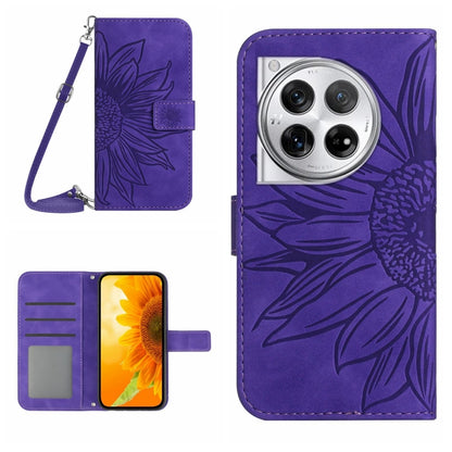 Skin Feel Sun Flower Embossed Leather Phone Case with Lanyard, For OnePlus 12 5G Global, For OnePlus Nord CE 3 Lite
