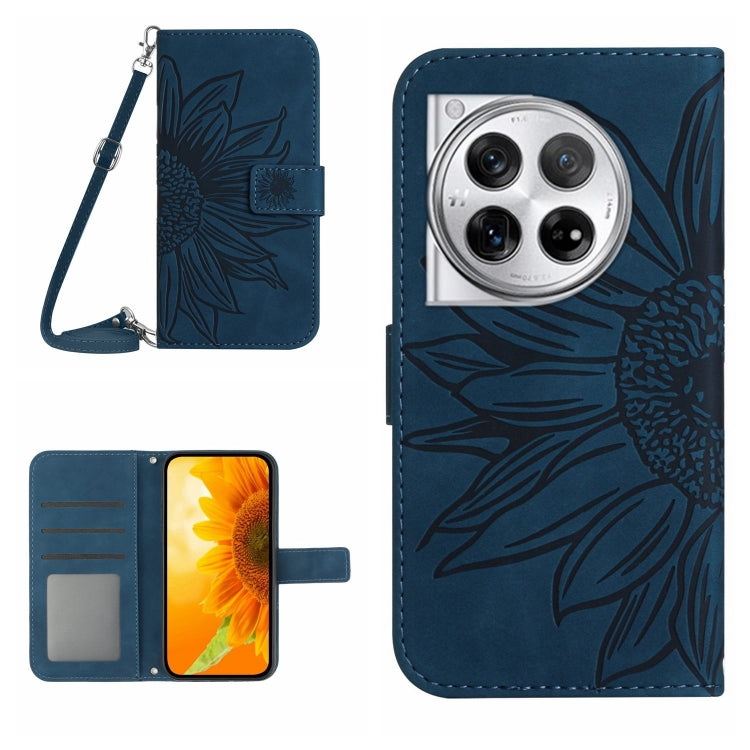 Skin Feel Sun Flower Embossed Leather Phone Case with Lanyard, For OnePlus 12 5G Global, For OnePlus Nord CE 3 Lite
