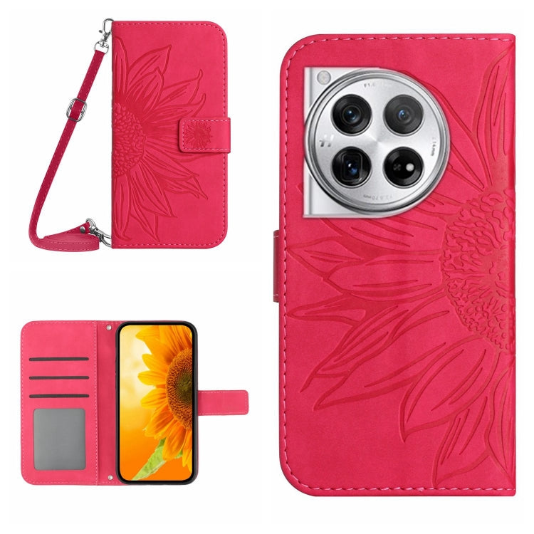 Skin Feel Sun Flower Embossed Leather Phone Case with Lanyard, For OnePlus 12 5G Global, For OnePlus Nord CE 3 Lite