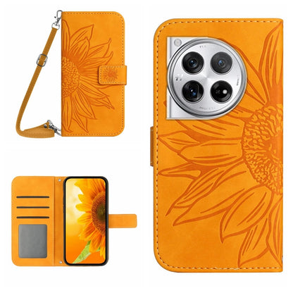 Skin Feel Sun Flower Embossed Leather Phone Case with Lanyard, For OnePlus 12 5G Global, For OnePlus Nord CE 3 Lite